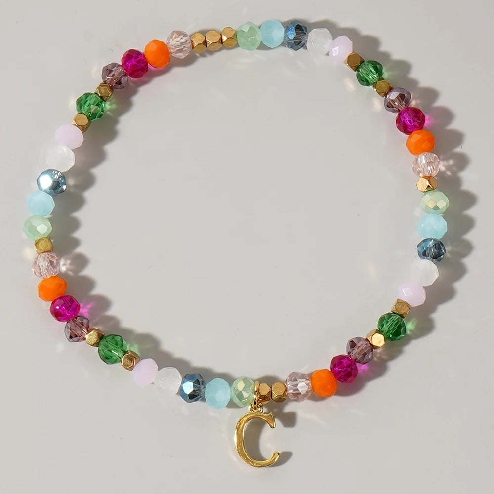 Rainbow Beaded Initial Bracelet