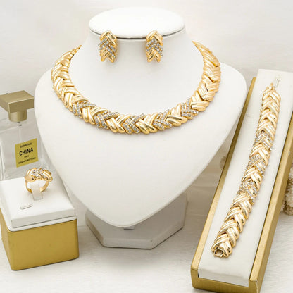 18k Luxury Thick Necklace, Bracelet, Earrings, & Ring Set