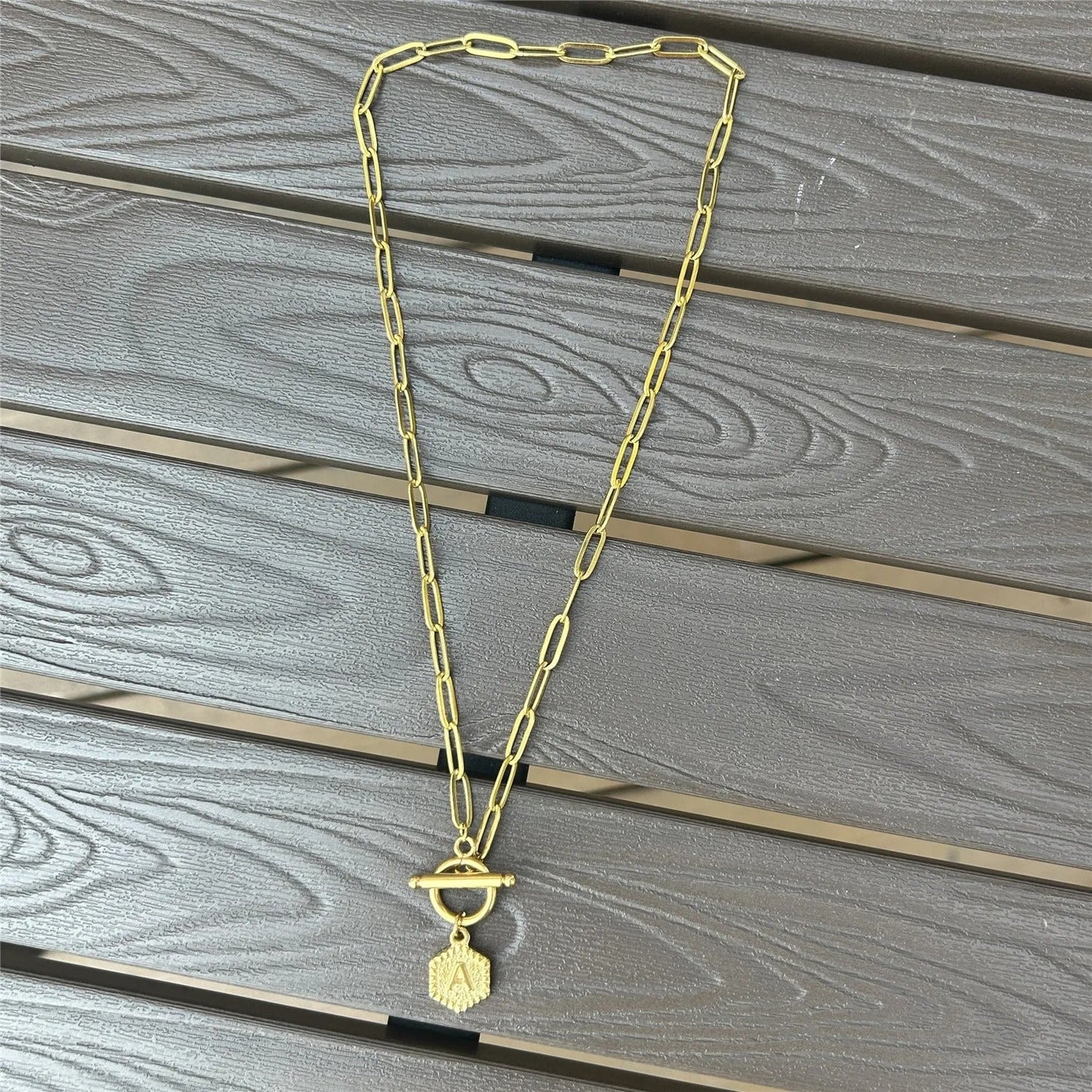 Geometric Tag Initial Toggle Necklace