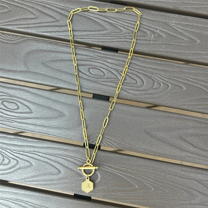 Geometric Tag Initial Toggle Necklace