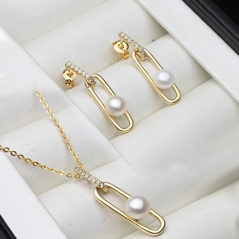 Dainty Pearl Necklace & Earrings Set
