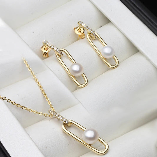 Dainty Pearl Necklace & Earrings Set