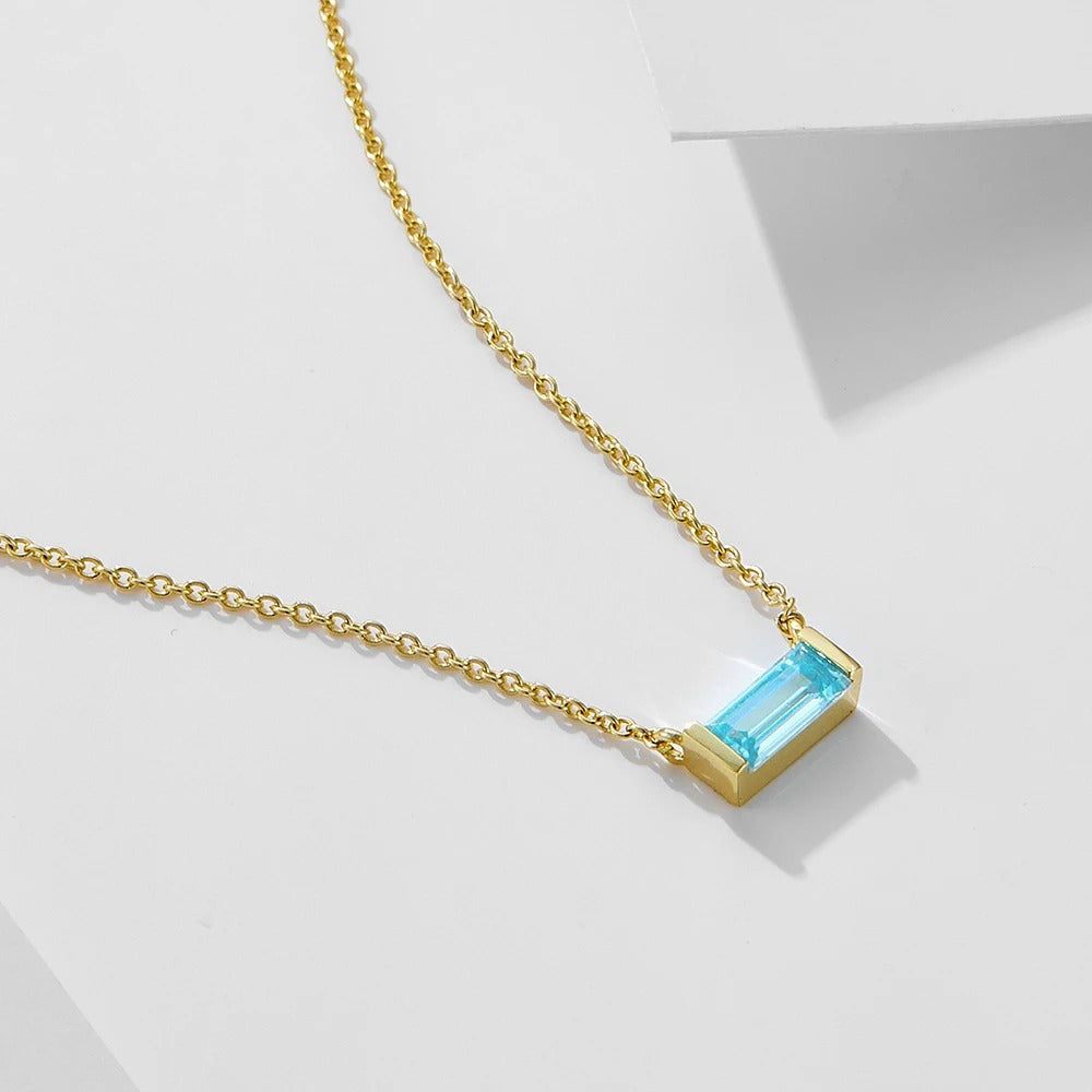 Minimal Baguette Square Birthstone Necklace