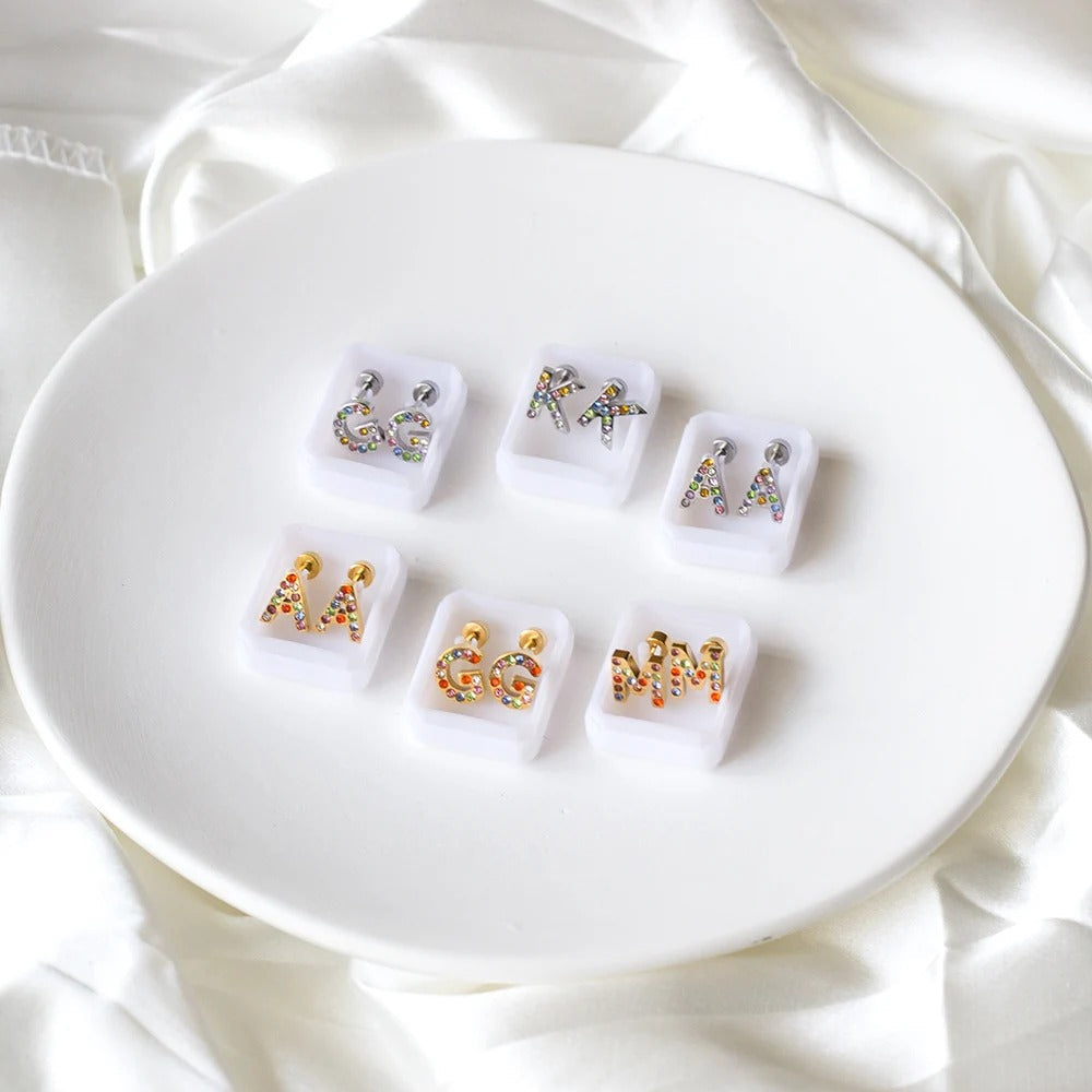 Rainbow Initial Letter Stud Earrings