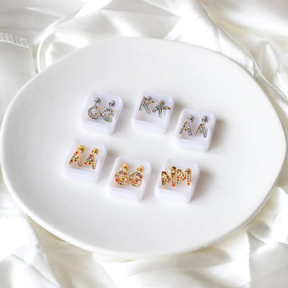 Rainbow Initial Letter Stud Earrings