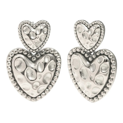 Beaded Edge Double Heart Earrings