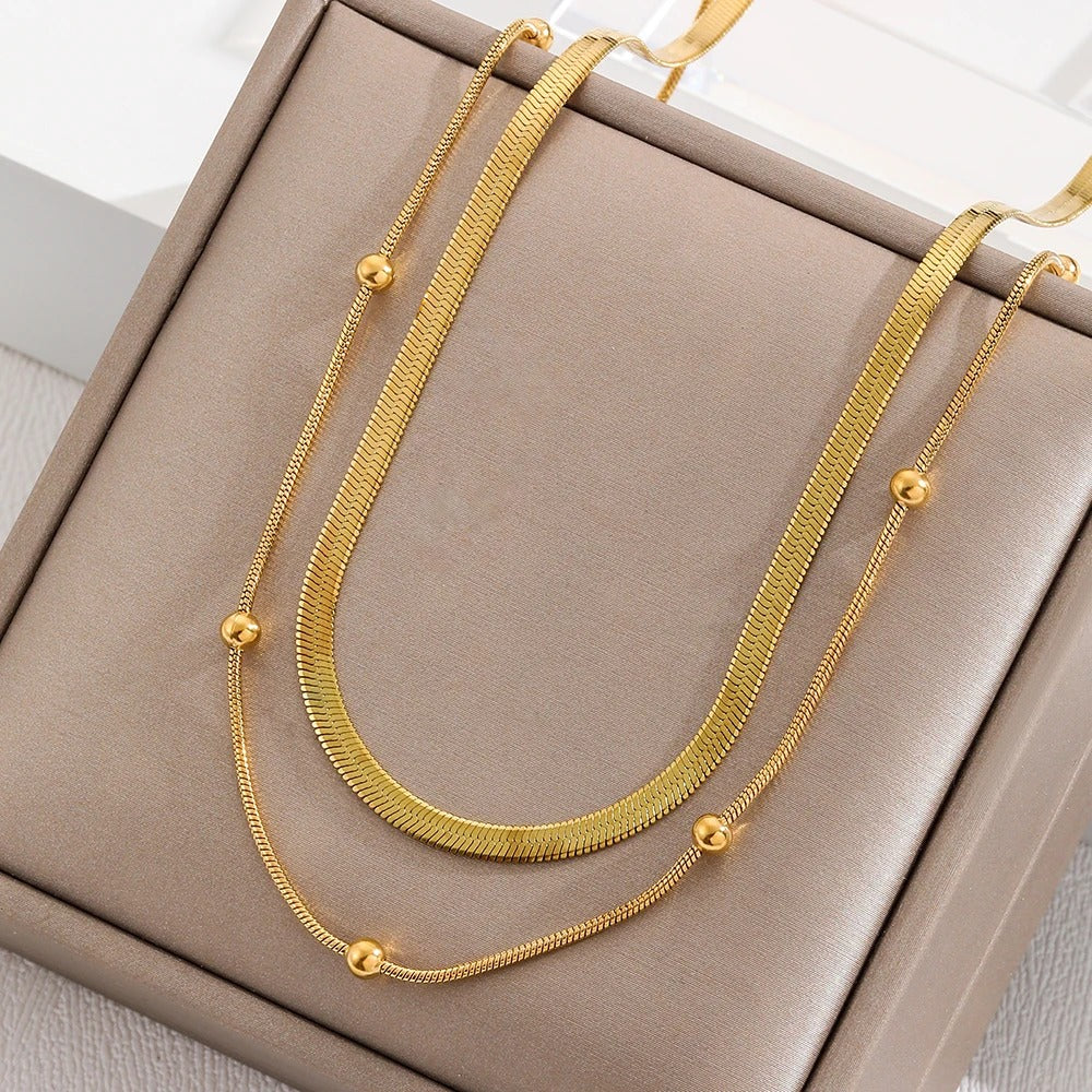 2 Layer Circular Bead Snake Bone Necklace