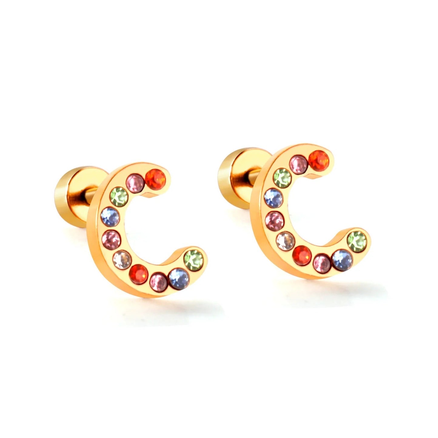 Rainbow Initial Letter Stud Earrings