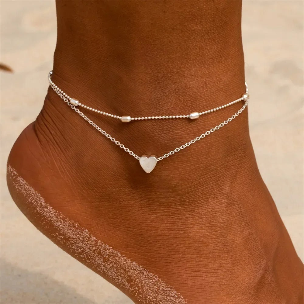 Dainty Layered Heart Anklet