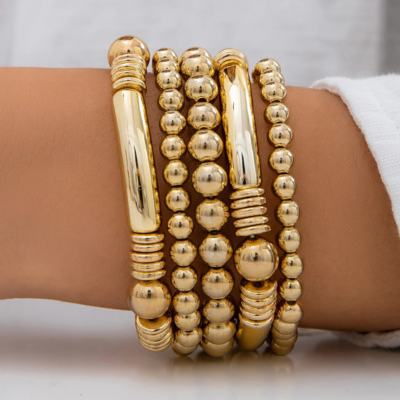 Chunky Round Bead Bracelet Stack