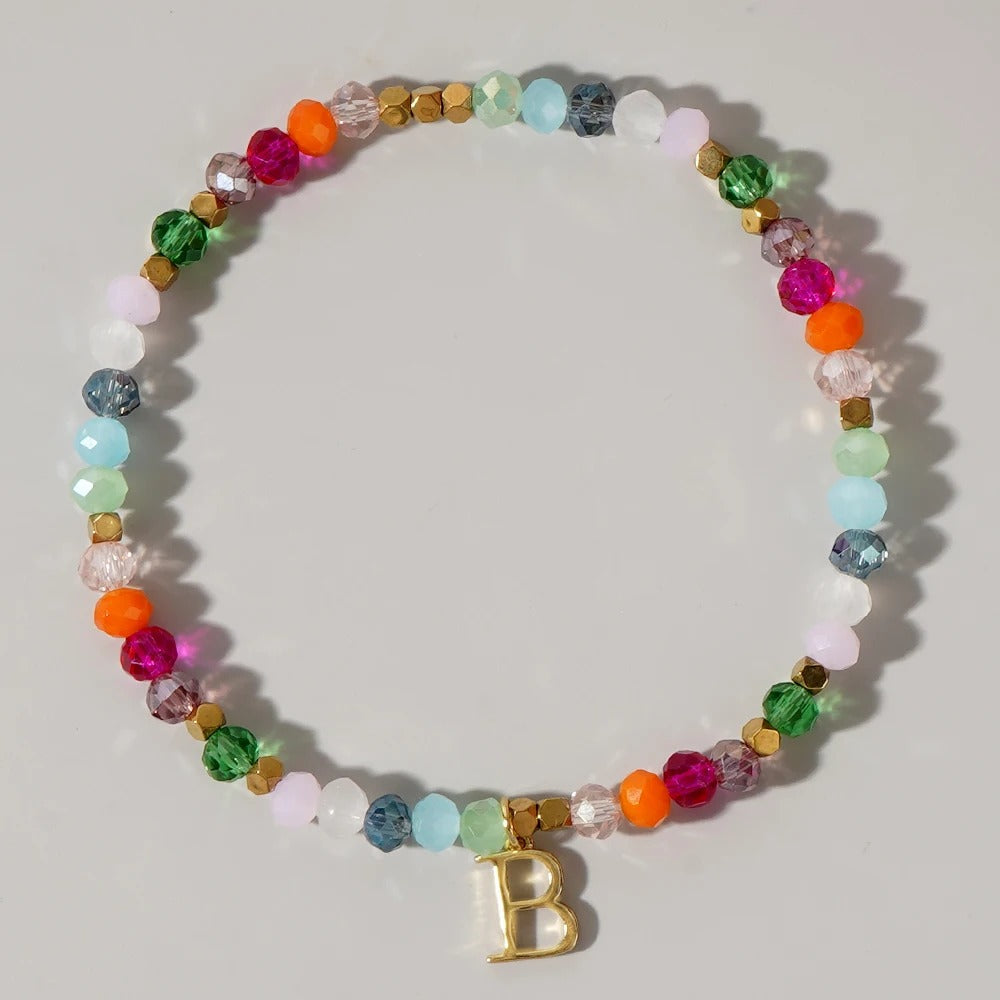 Rainbow Beaded Initial Bracelet