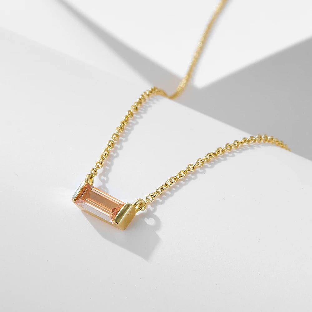 Minimal Baguette Square Birthstone Necklace