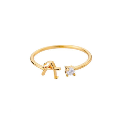 Adjustable Tiny Initial Letter Ring