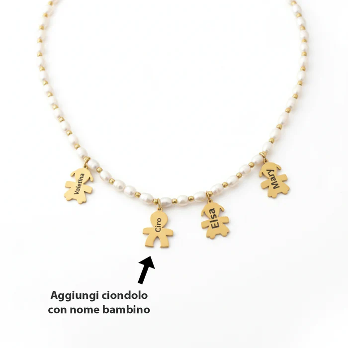 Family Pearl Choker with Personalized Baby Charms