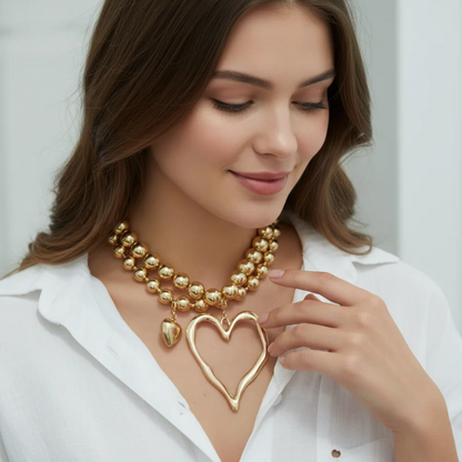 2pc Heart Beaded Necklace Set