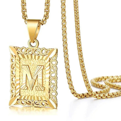 Hollow Square Initial Pendant Necklace