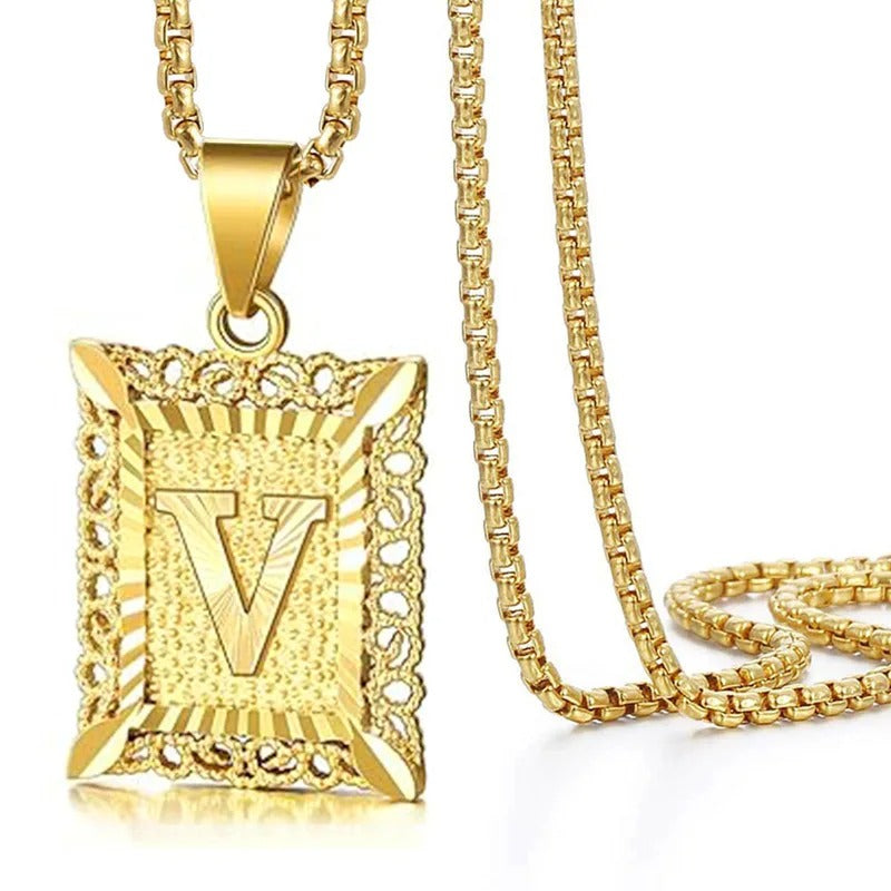 Hollow Square Initial Pendant Necklace