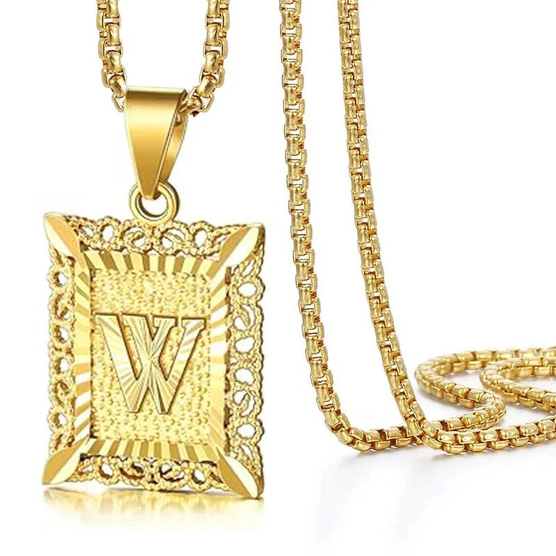 Hollow Square Initial Pendant Necklace