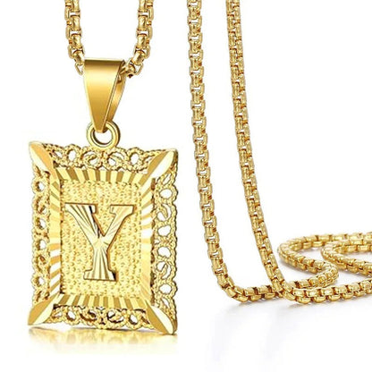 Hollow Square Initial Pendant Necklace