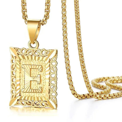 Hollow Square Initial Pendant Necklace